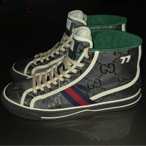 Gucci Tennis 1977 High Top Sneakers Black White Logo Canvas EU 43 Lace Up main image 5